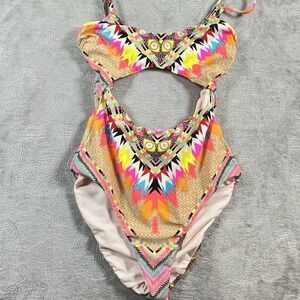 Mara Hoffman Swim Rising Palm Cutout‎ One-piece Swimsuit Blue Womens XSmall